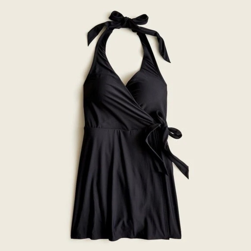 NWT J.Crew Halter Wrap Swim
Dress Swimsuit Black 6 swimsuit and cover up in one.